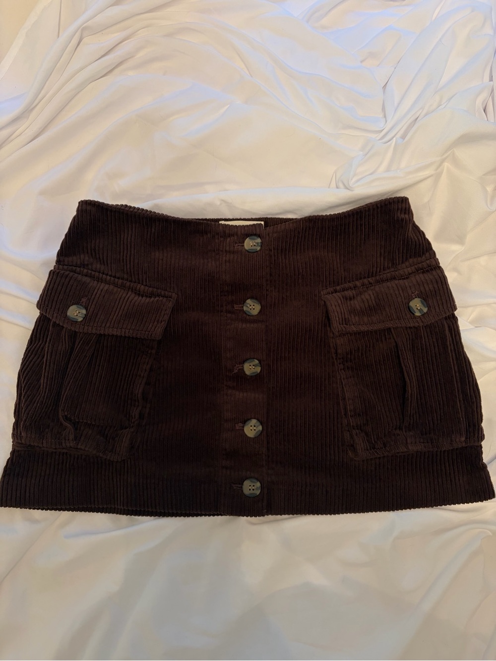 H&M Brown Corduroy Button-Front Cargo Mini Skirt Sz 6